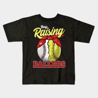 Busy Raising Ballers! Baseball and Softball Mom Gift Kids T-Shirt